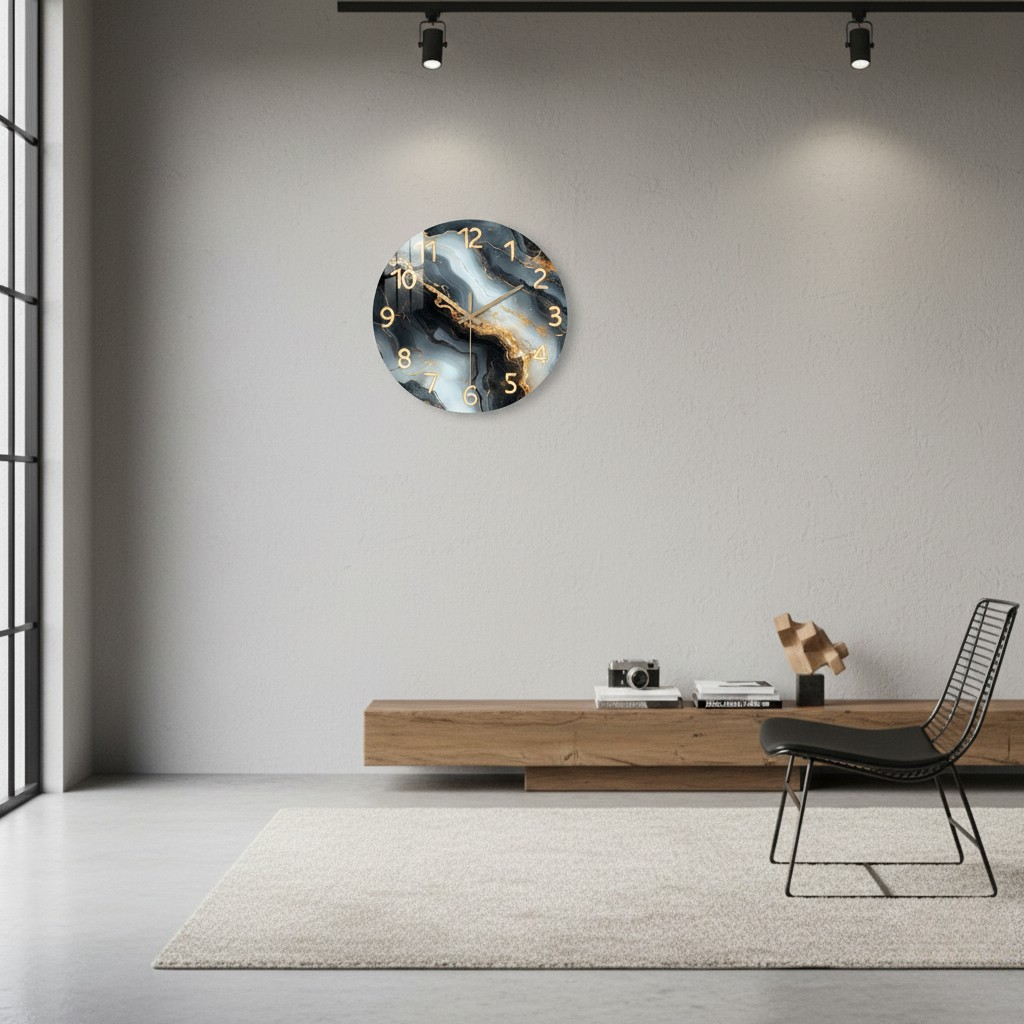 Horloge Murale Artistique Effet Marbre Bleu & Or – Design Luxe Décoratif – Auralis