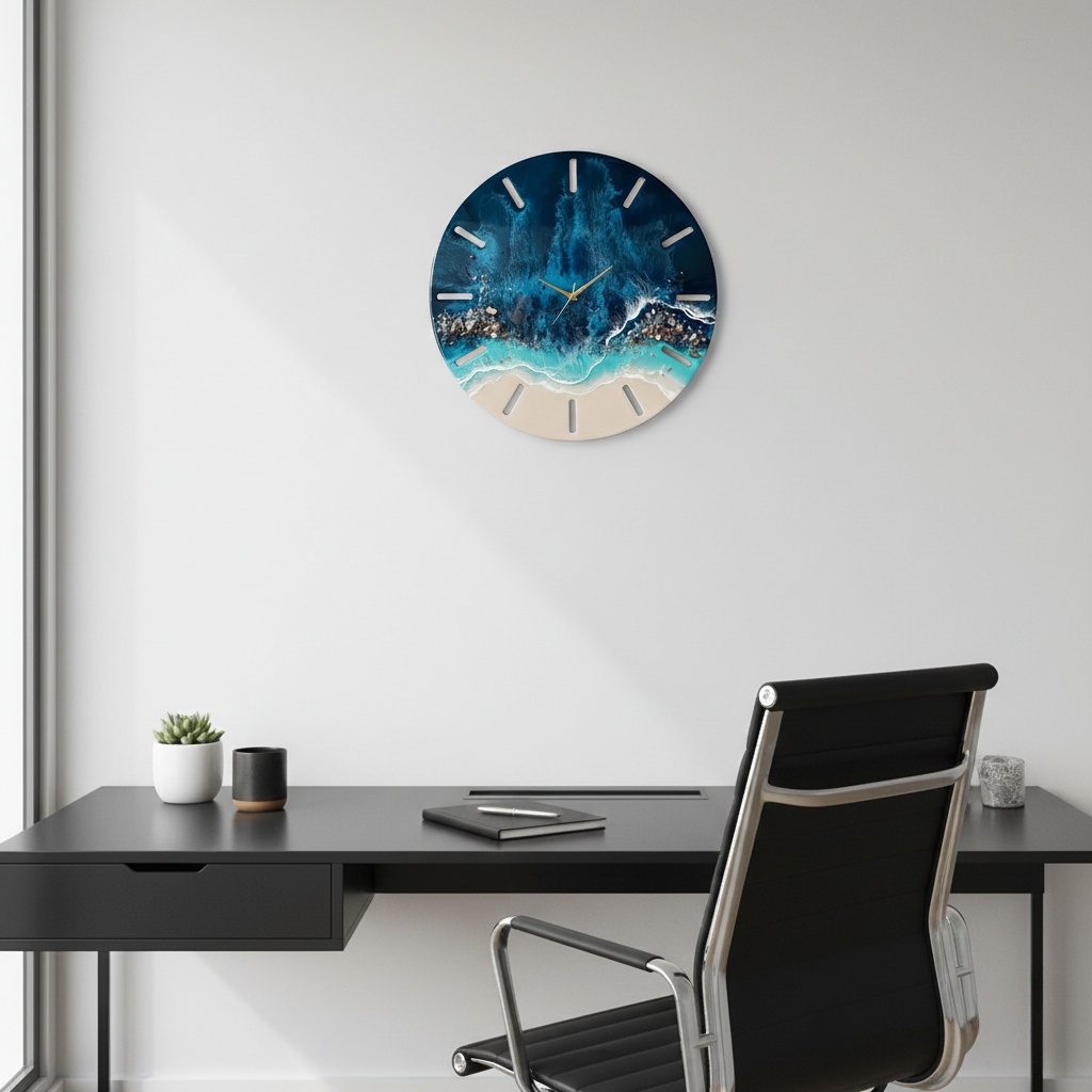Horloge Murale Design Effet Marbre Résine – Océan