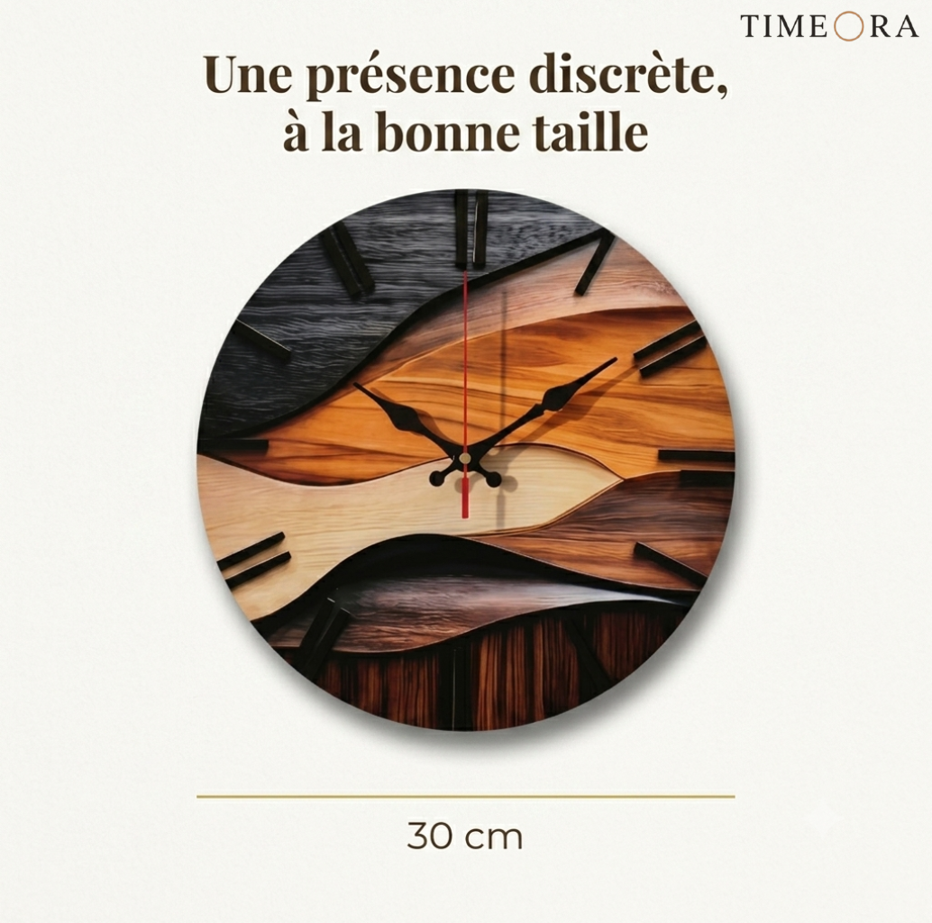 Horloge Murale Design Moderne à Effet Bois, Silencieuse pour Salon – Nysa