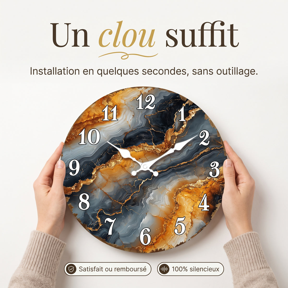 Horloge Murale Design Marbre Élégant, Silencieuse – Marbella