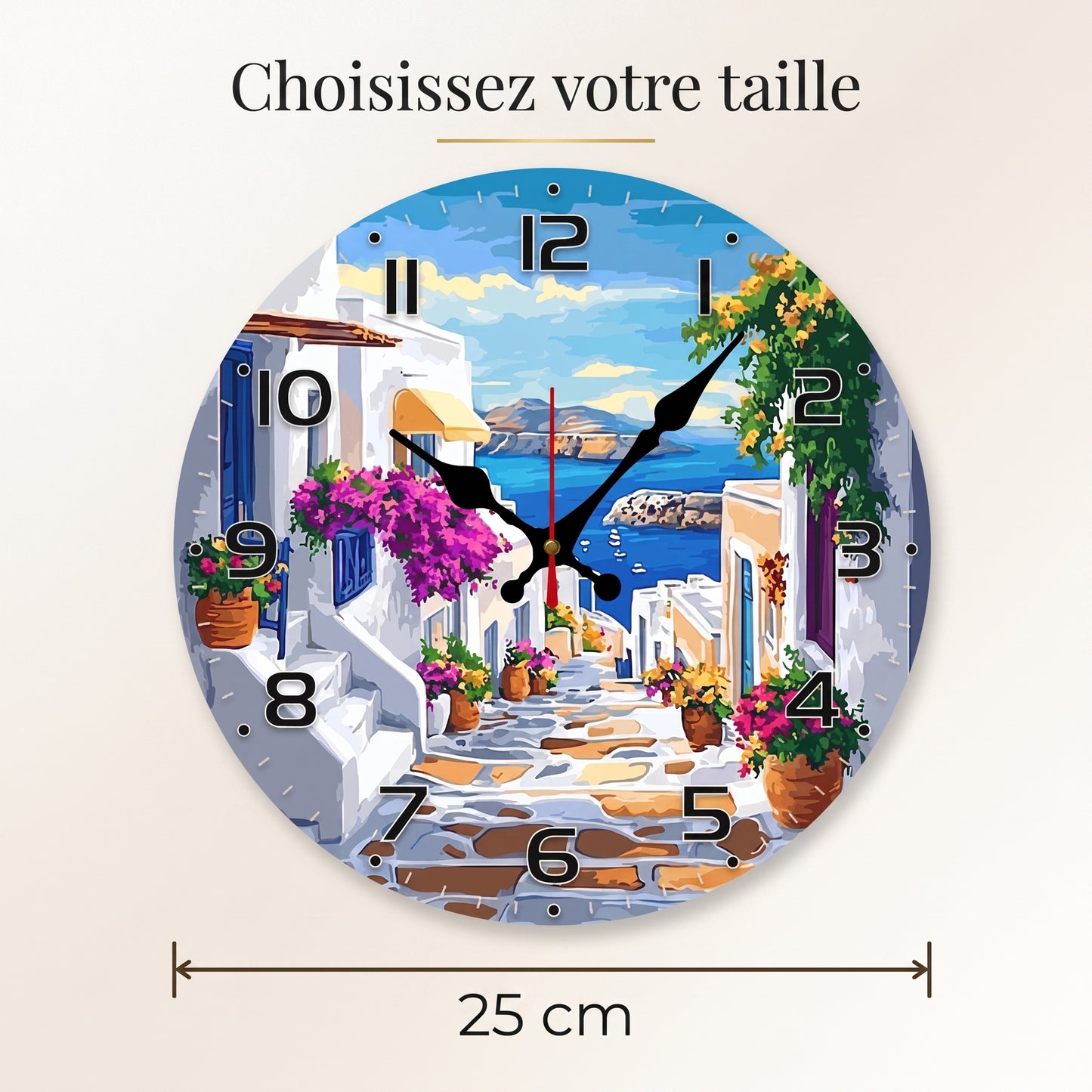 Horloge Murale Originale en Bois Motif Rue Méditerranéenne, Silencieuse et Décorative – Meridia