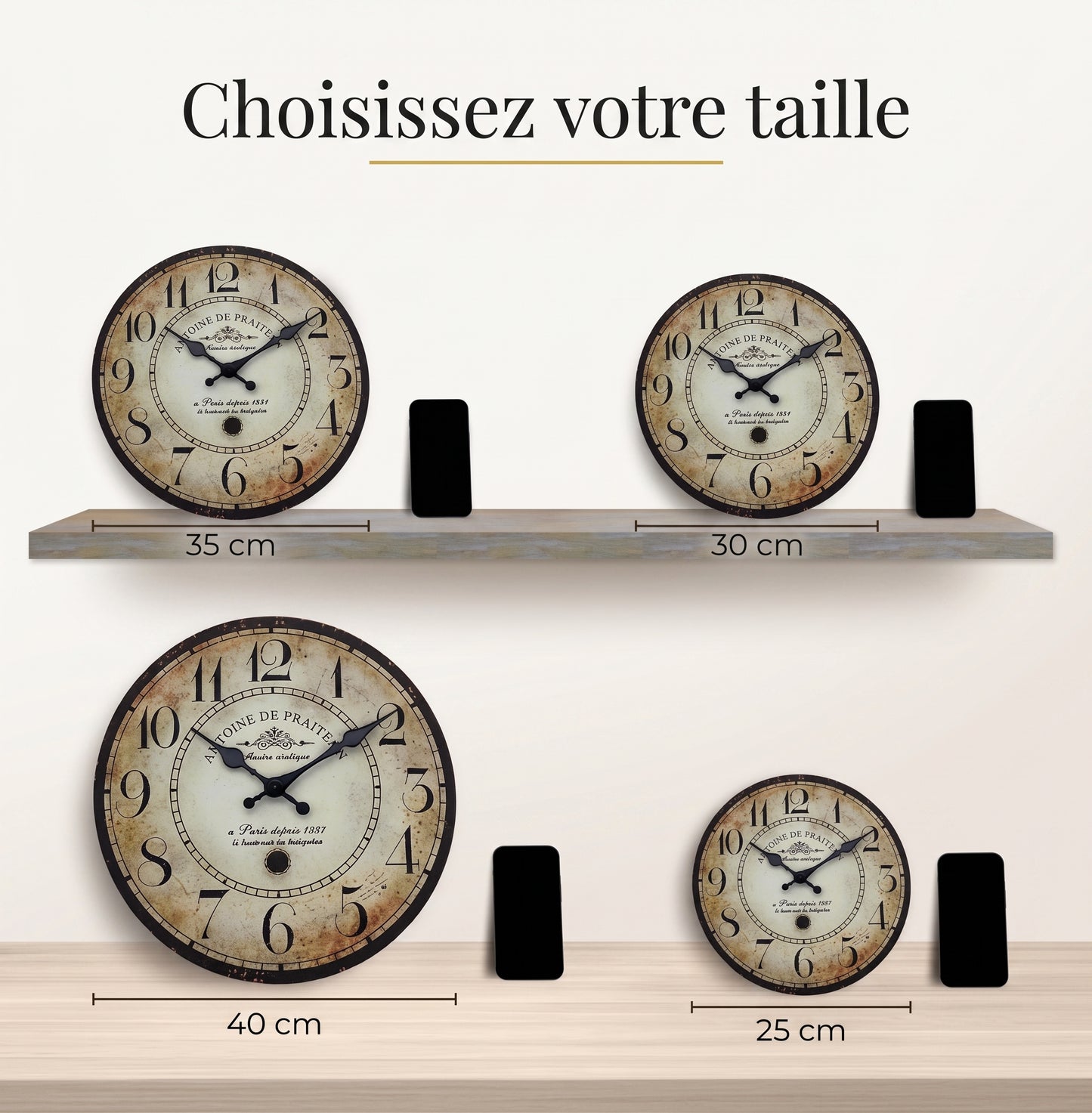 Horloge Murale Vintage Parisienne en Bois et Bambou, Silencieuse et Rétro – Antoine