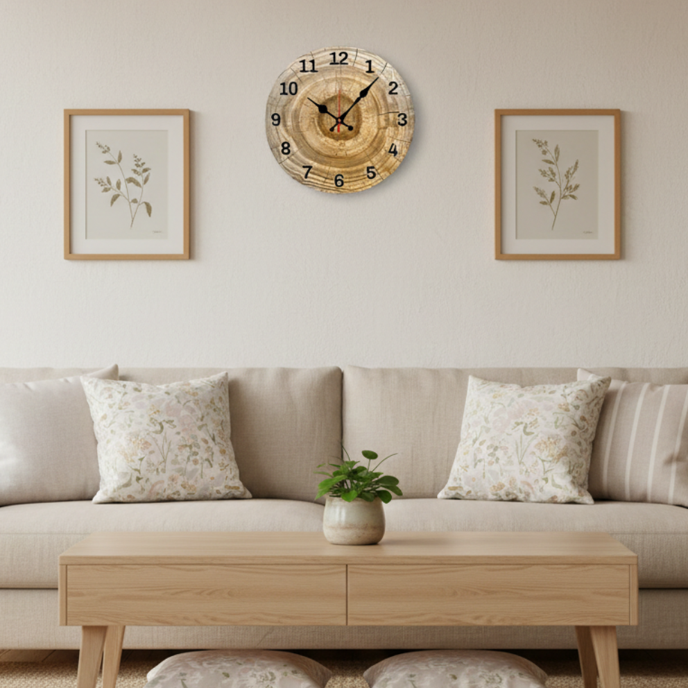 Horloge murale en bois motif tronc d’arbre, lisible et silencieuse – Dendro
