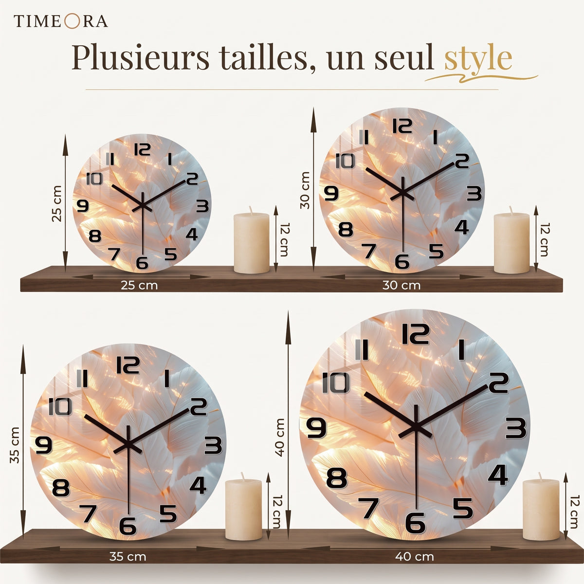 Horloge Murale Originale Plumes Blanches Délicates, Silencieuse – Plumessa