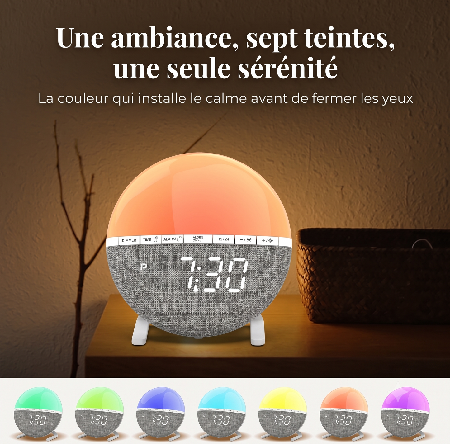 Réveil Lumineux Enfant et Adulte, Simulation Lever de Soleil, 9 Couleurs et 7 Sons Naturels – Aurina