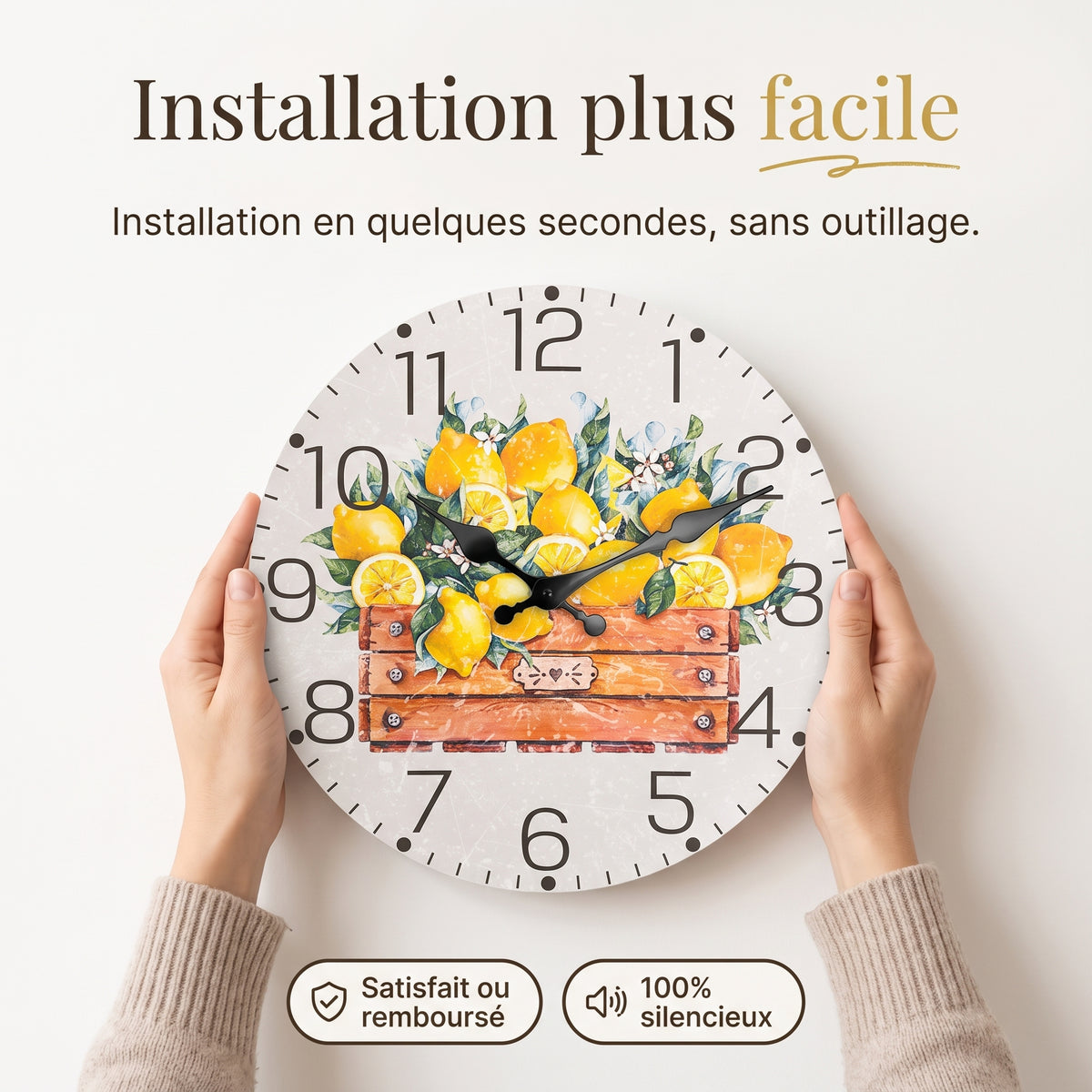 Horloge Murale Originale Citron en Bois, Silencieuse – Zestia