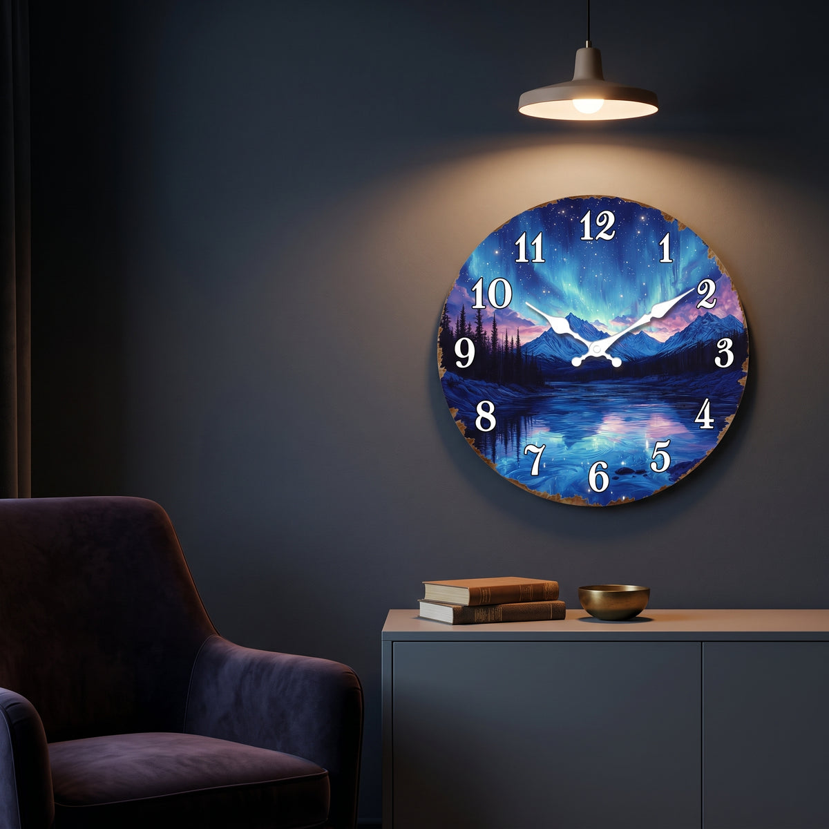 Horloge Murale Originale Aurore Boréale, Silencieuse et Scénique – Auréa