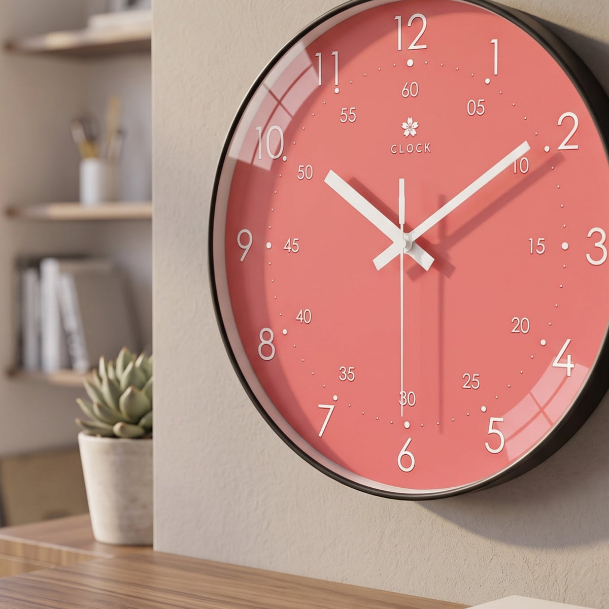 Horloge Murale Moderne Ronde en Plastique Rose, Silencieuse et Décorative – Rosalia