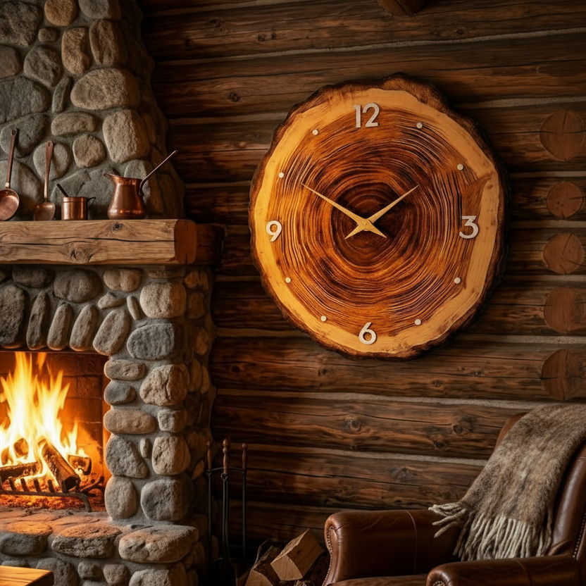 Horloge murale en bois effet tranche naturelle, silencieuse et décorative – Arboris