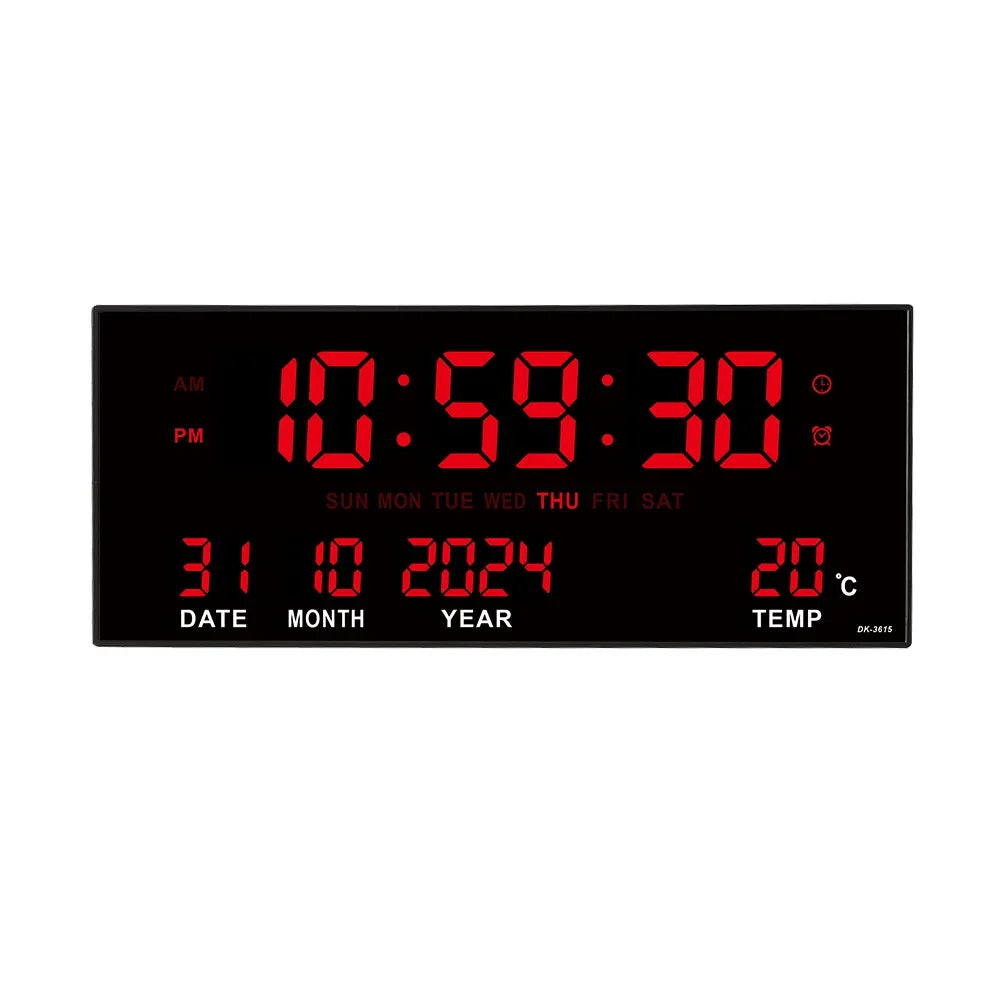 Horloge Numérique Murale Design LED, Température et Alarmes Multiples – Zerda
