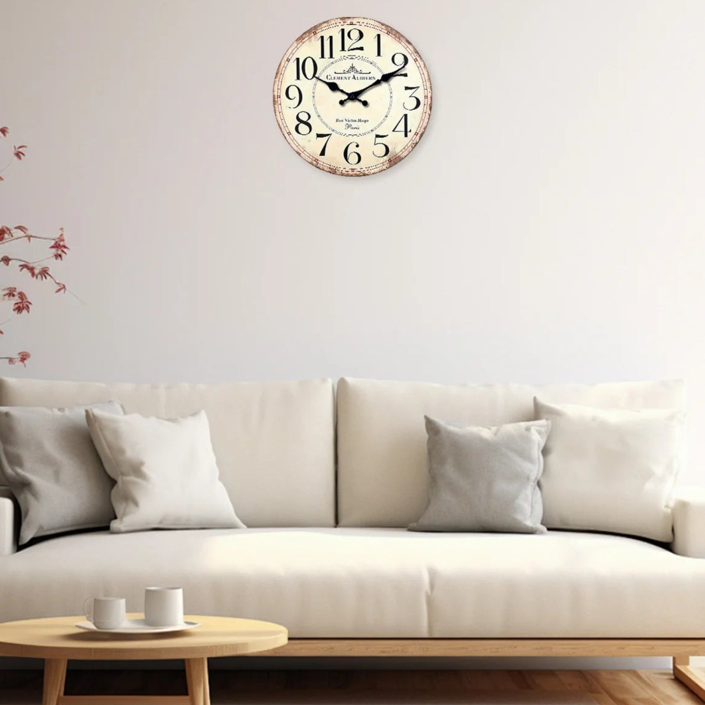 Horloge murale vintage en bois au style rétro français, silencieuse et analogique – Audierne