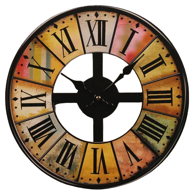 Horloge murale vintage rétro ajourée en bois MDF, silencieuse et décorative – Crossa