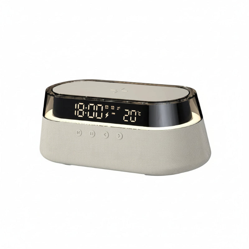 Horloge Numérique 6 en 1 avec Enceinte Bluetooth, Chargeur Sans Fil 15W et Veilleuse RGB – Sonova
