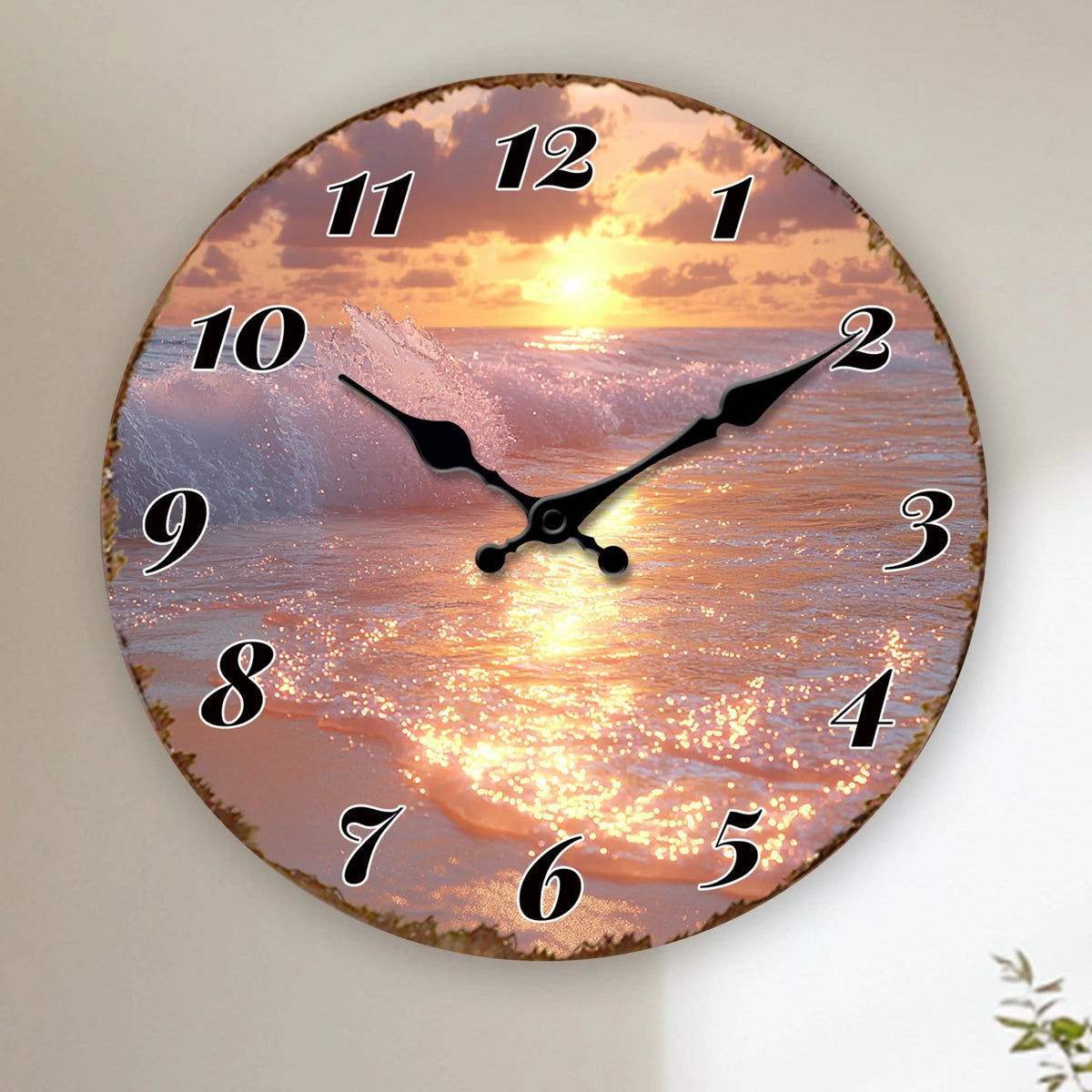 Horloge Murale Originale Coucher de Soleil Marin, Silencieuse – Ondalia