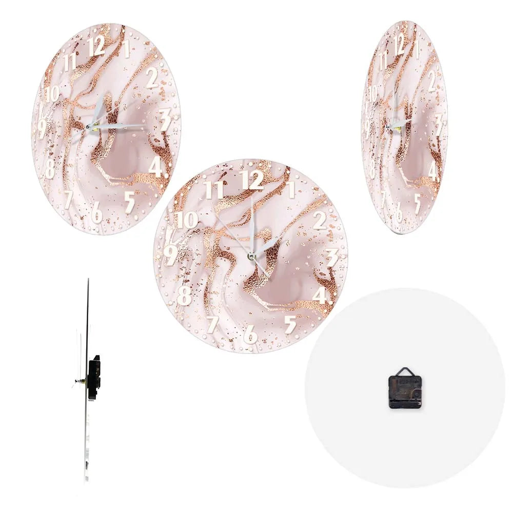 Horloge Murale Design Effet Marbre Rose, Silencieuse et Moderne – Roséa