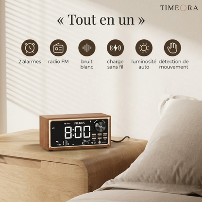 Réveil Radio FM Rétro avec Chargement Sans Fil 15W, Double Alarme – Rétroxa