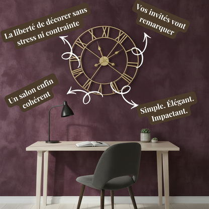 Horloge Murale Industrielle Dorée Classique, Silencieuse et Décorative – Valenza