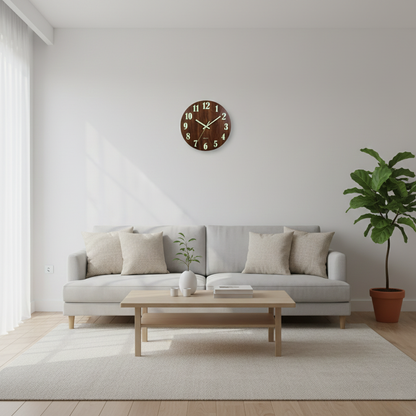 Horloge Murale Design Lumineuse en Bois, Silencieuse et Veilleuse Intégrée – Novara