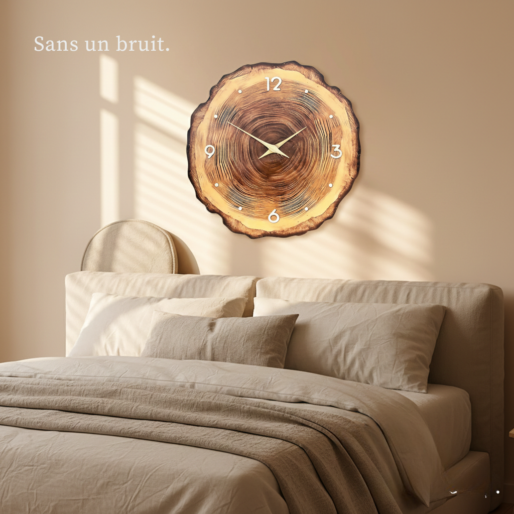 Horloge murale en bois effet tranche naturelle, silencieuse et décorative – Arboris