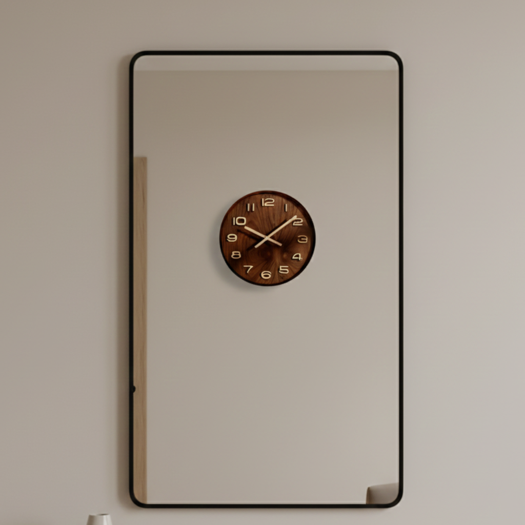 Horloge Murale Design Ronde en Bois de Noyer, Silencieuse et Naturelle – Tempora