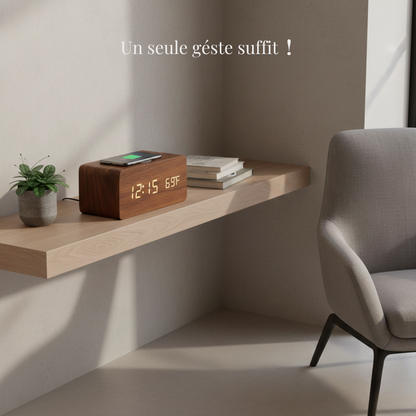 Réveil en Bois avec Recharge Sans Fil et 3 Alarmes – Chroniva