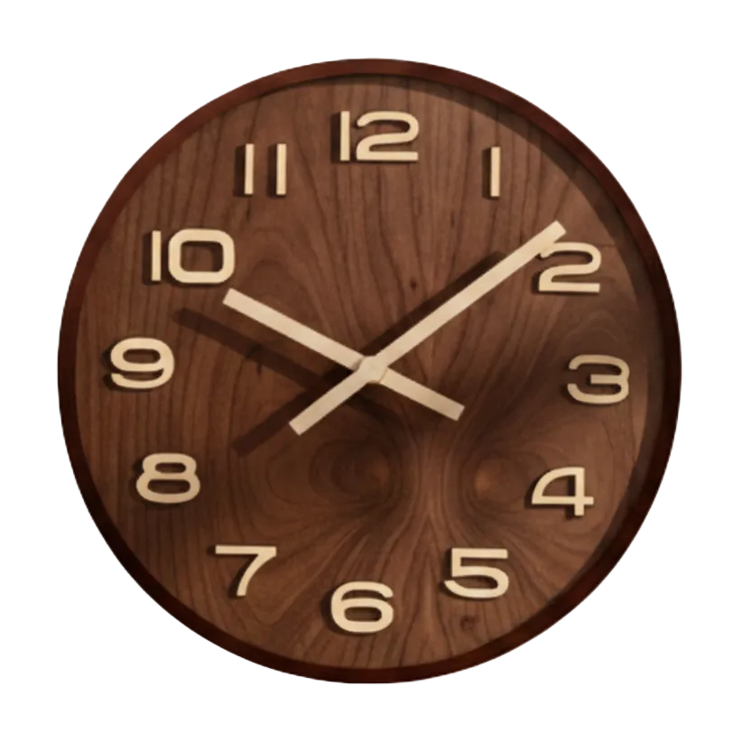 Horloge Murale Design Ronde en Bois de Noyer, Silencieuse et Naturelle – Tempora