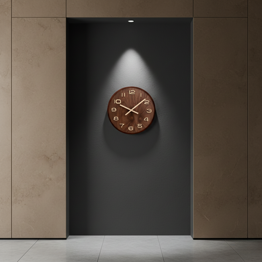 Horloge Murale Design Ronde en Bois de Noyer, Silencieuse et Naturelle – Tempora