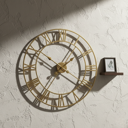 Horloge Murale Industrielle Dorée Classique, Silencieuse et Décorative – Valenza