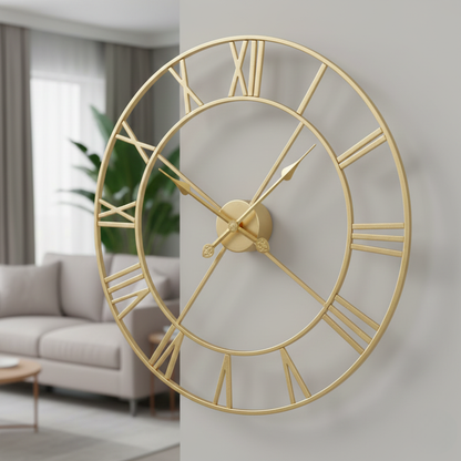 Horloge Murale Industrielle Dorée Classique, Silencieuse et Décorative – Valenza