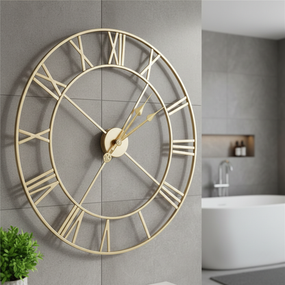 Horloge Murale Industrielle Dorée Classique, Silencieuse et Décorative – Valenza