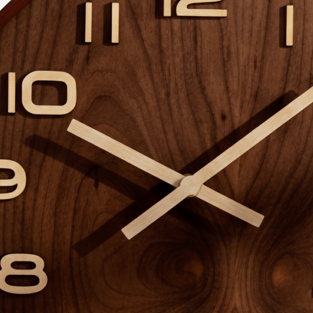 Horloge Murale Design Ronde en Bois de Noyer, Silencieuse et Naturelle – Tempora