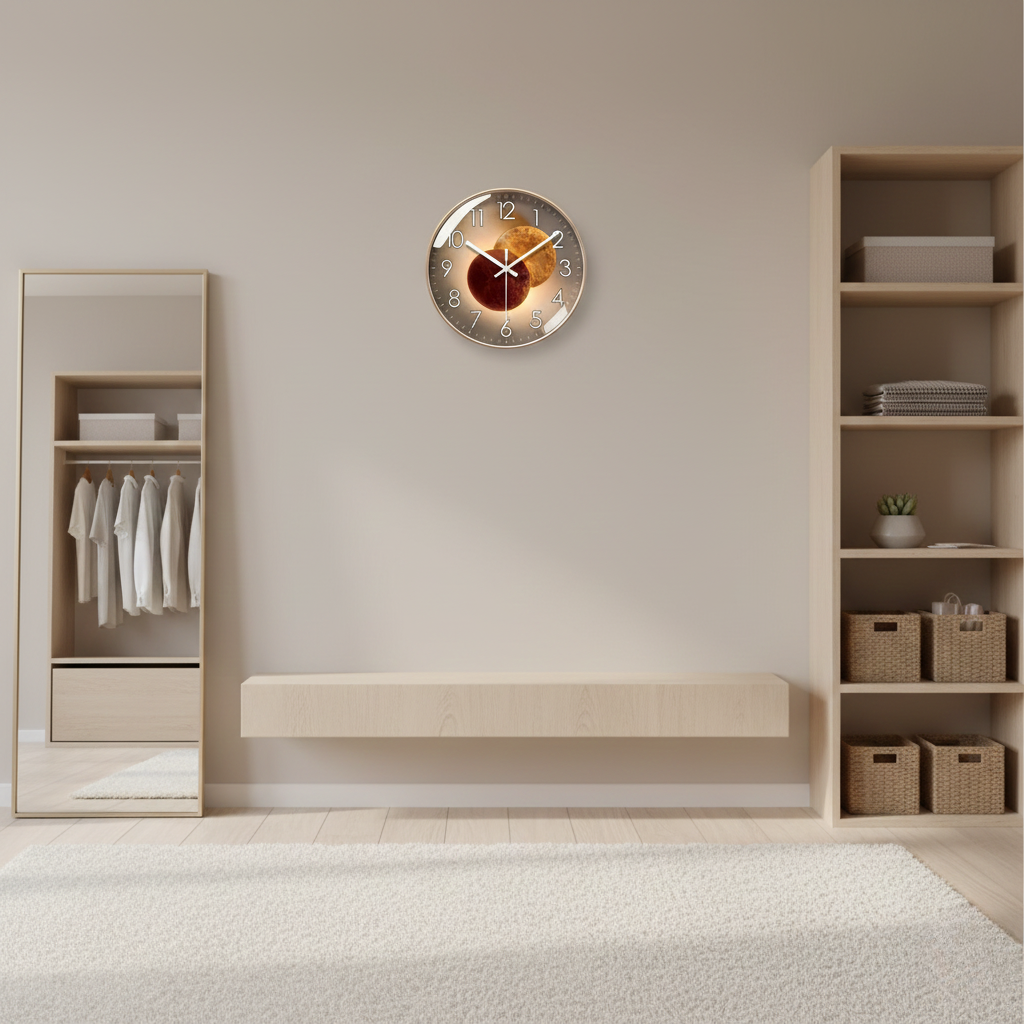 Horloge Murale Design Ronde en Verre et Cristal, Silencieuse et Épurée – Orion