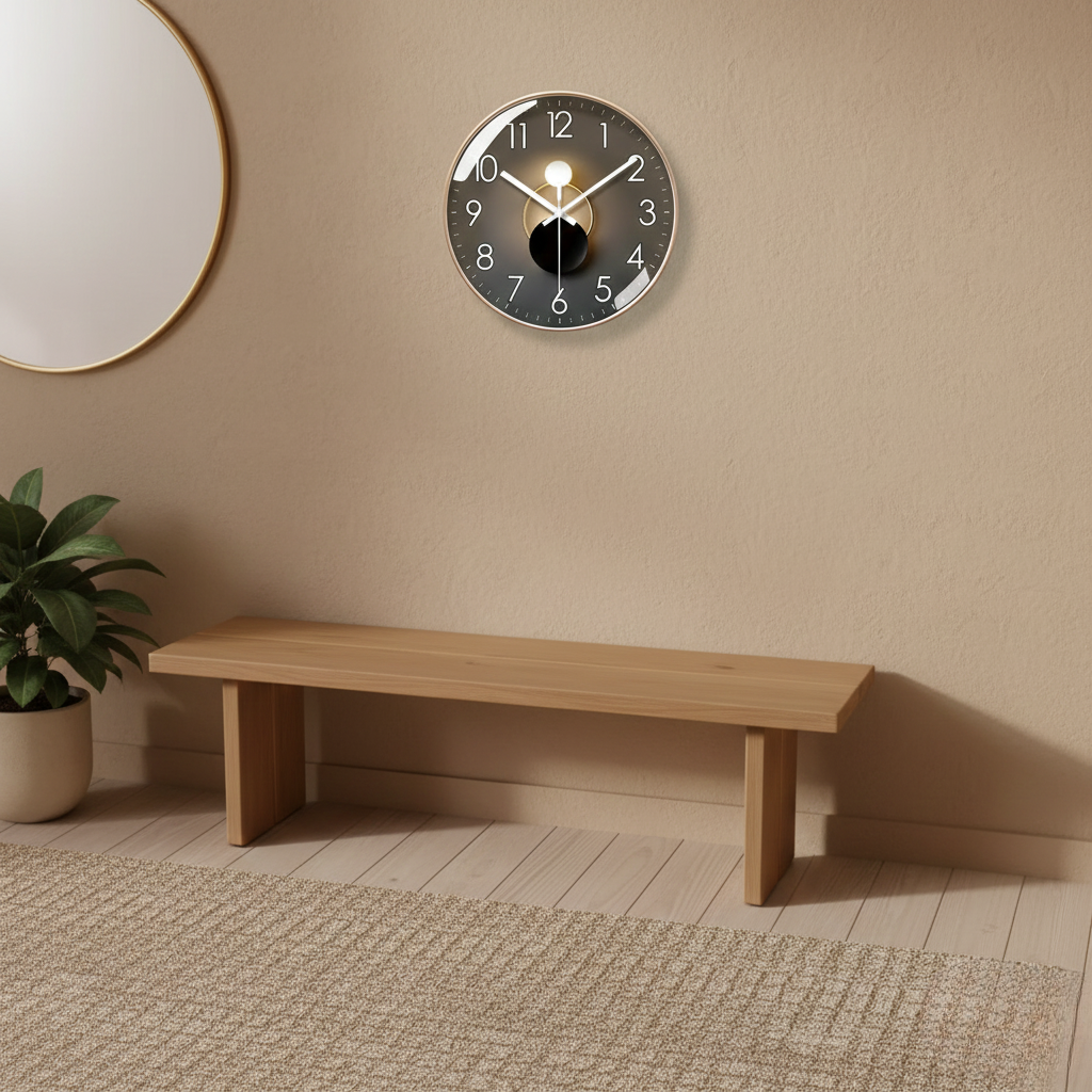 Horloge Murale Design Ronde en Verre et Cristal, Silencieuse et Épurée – Orion