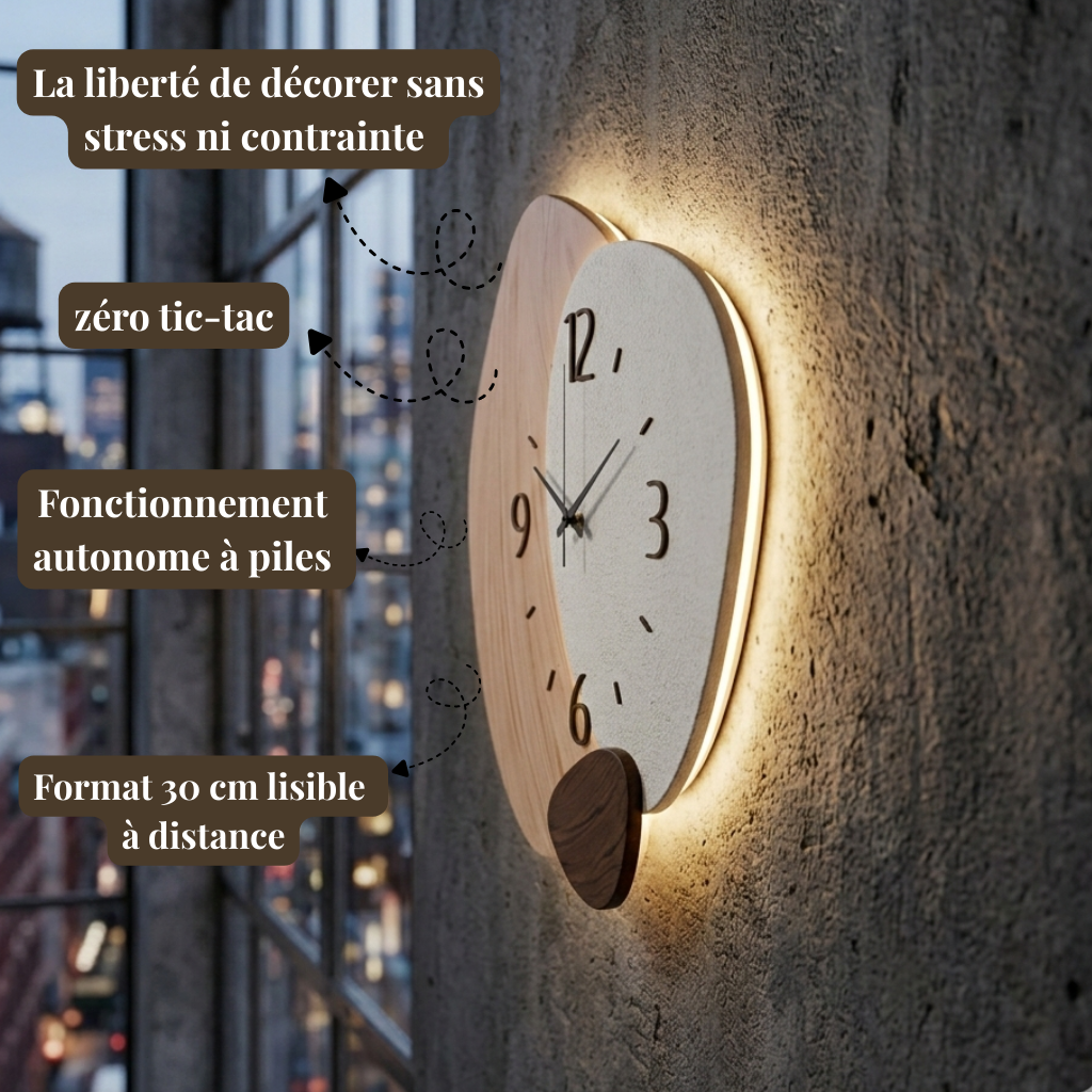 Horloge murale décorative LED pour intérieur moderne – Solenne