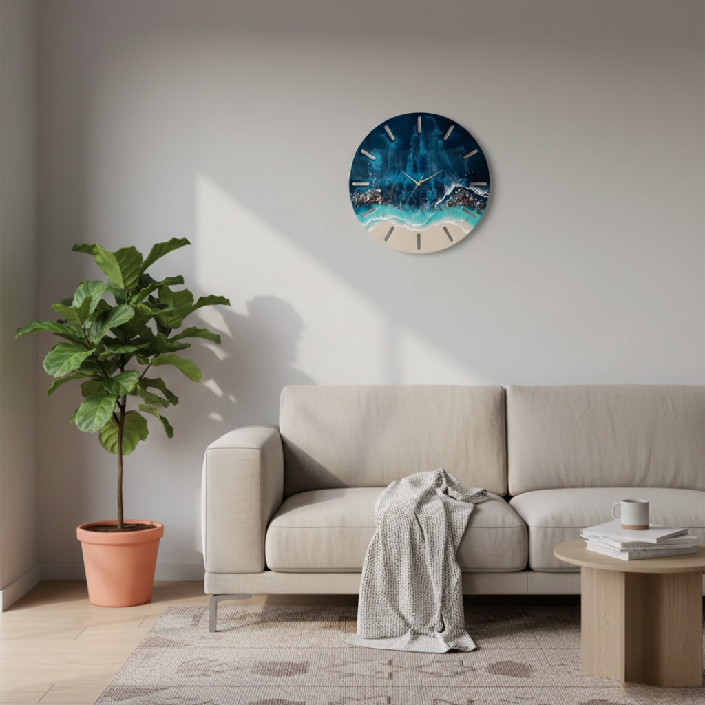 Horloge Murale Design Effet Marbre Résine – Océan