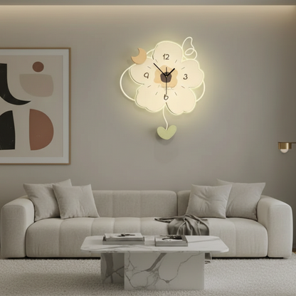 Pendule Murale Florale Crème, Silencieuse et Décorative en Grand Format – Lioréa