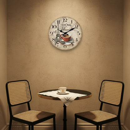 Horloge Murale Design Originale Motif Paris et Tour Eiffel, Analogique et Silencieuse – Paris Café