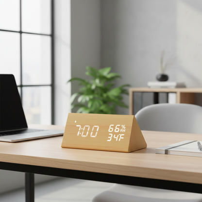 Réveil en Bois LED avec Température et Charge USB – Luminis
