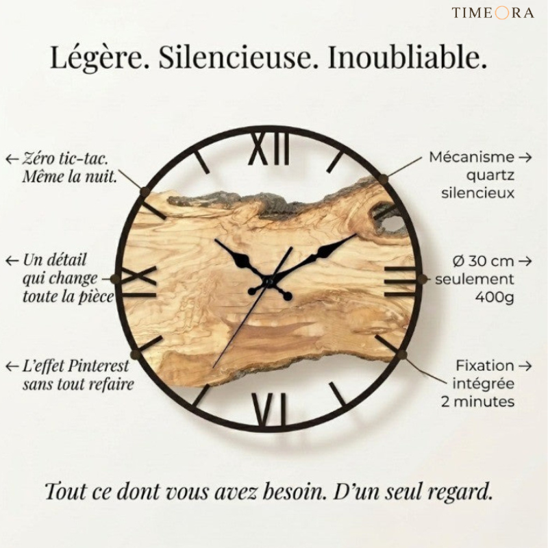 Horloge Murale Design Transparente en Acrylique Effet Bois, Silencieuse et Épurée – Norévia
