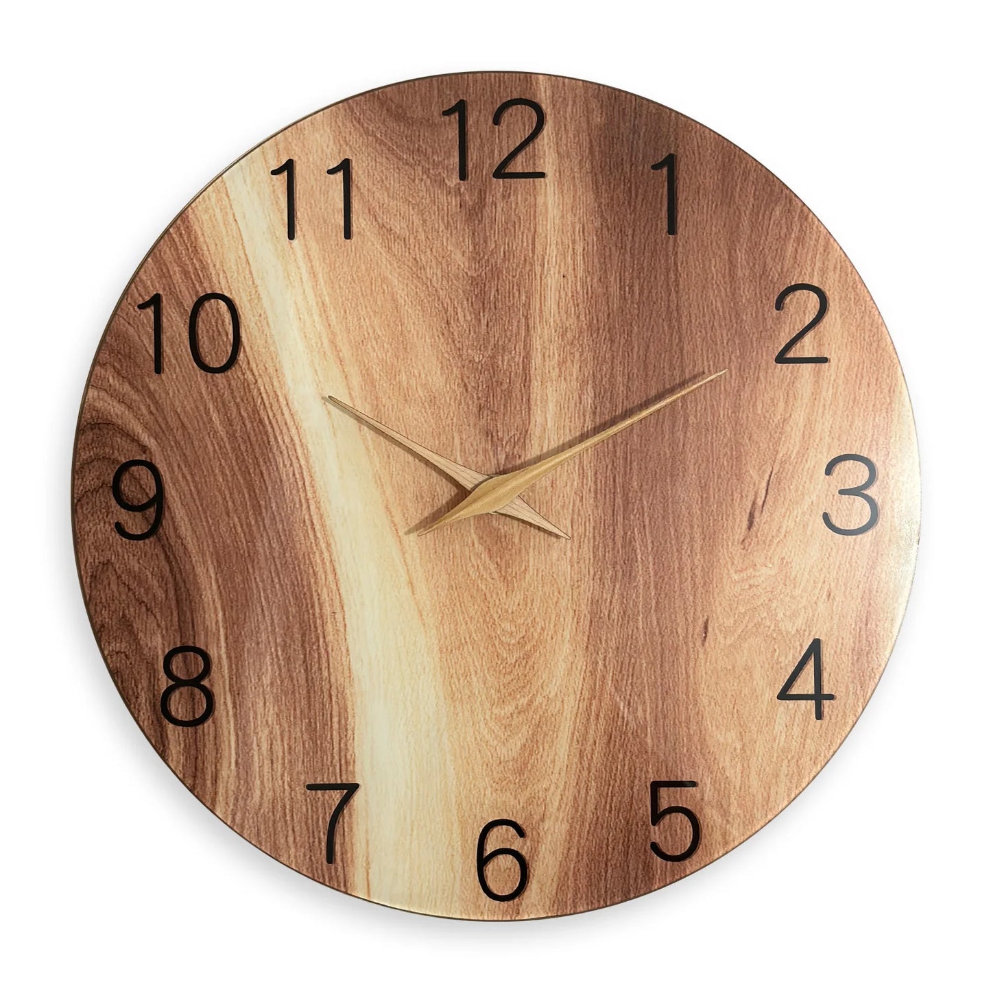 Horloge Murale Design Circulaire en Bois Veiné, Silencieuse et Verre Trempé – Auren