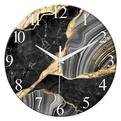Horloge Murale Design Effet Marbre en Verre Trempé, Silencieuse et Épurée – Marbrix