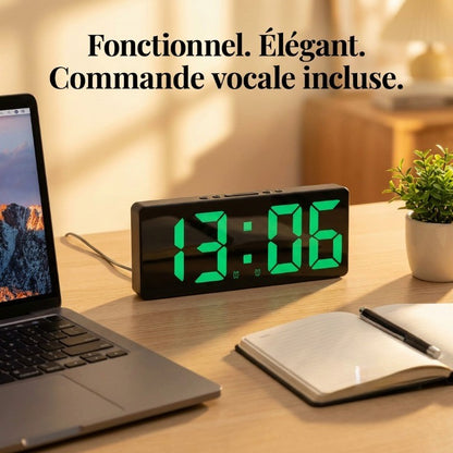 Réveil Miroir LED avec Commande Vocale et Snooze – Glowo