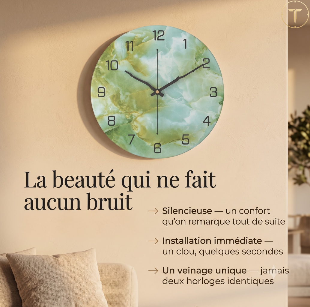 Horloge Murale Design Marbre en Métal, Silencieuse et Élégante – Marbrivo