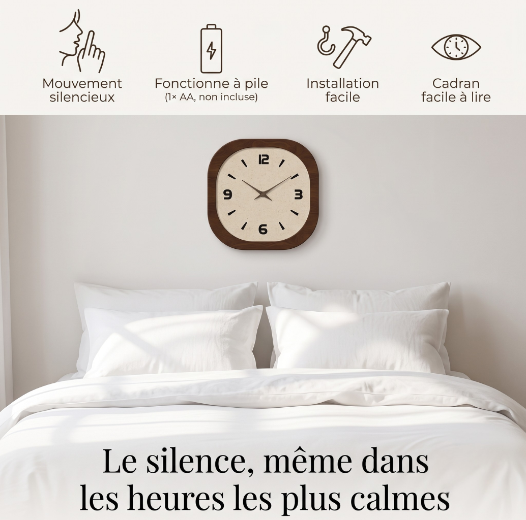 Horloge Murale Vintage Style Français en Bois et Bambou, Silencieuse et Chaleureuse – Coquéa