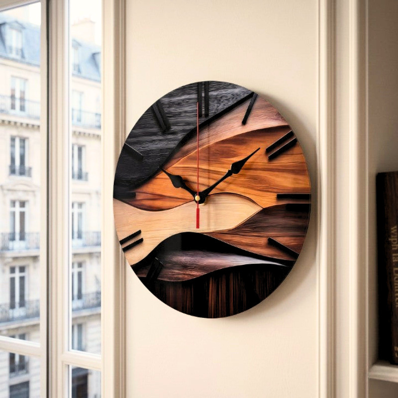 Horloge Murale Ronde à Effet Bois, Style Nordique, Silencieuse et Décorative – Nysa