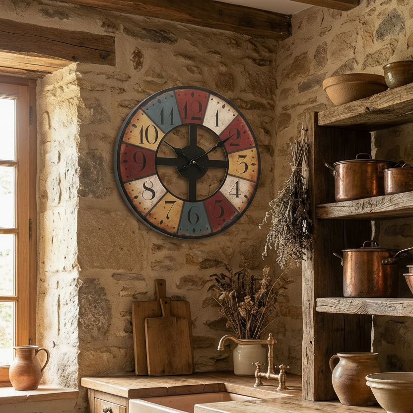 Horloge murale vintage rétro ajourée en bois MDF, silencieuse et décorative – Crossa