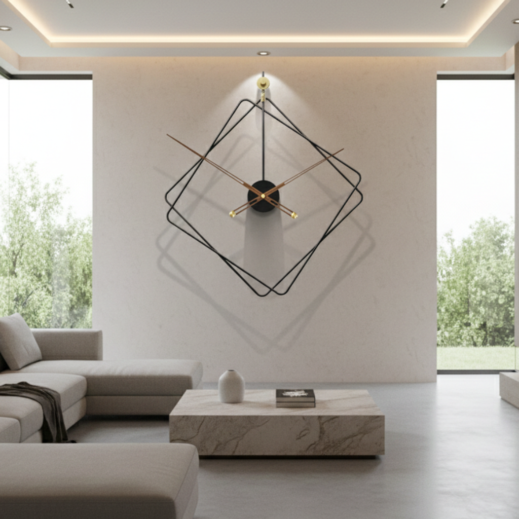 Horloge murale design grand format en métal noir, analogique et silencieuse – Nordica
