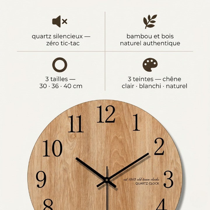 Horloge Murale Design Ronde en Bois, Silencieuse et Épurée – Sylvano
