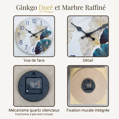 Horloge Murale Design Moderne Feuille de Ginkgo en Bois, Silencieuse – Ginkyra