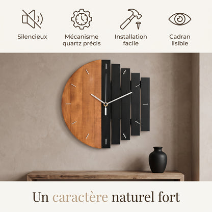 Horloge Murale Moderne Abstraite en Bois, Silencieuse et Créative – Rustika